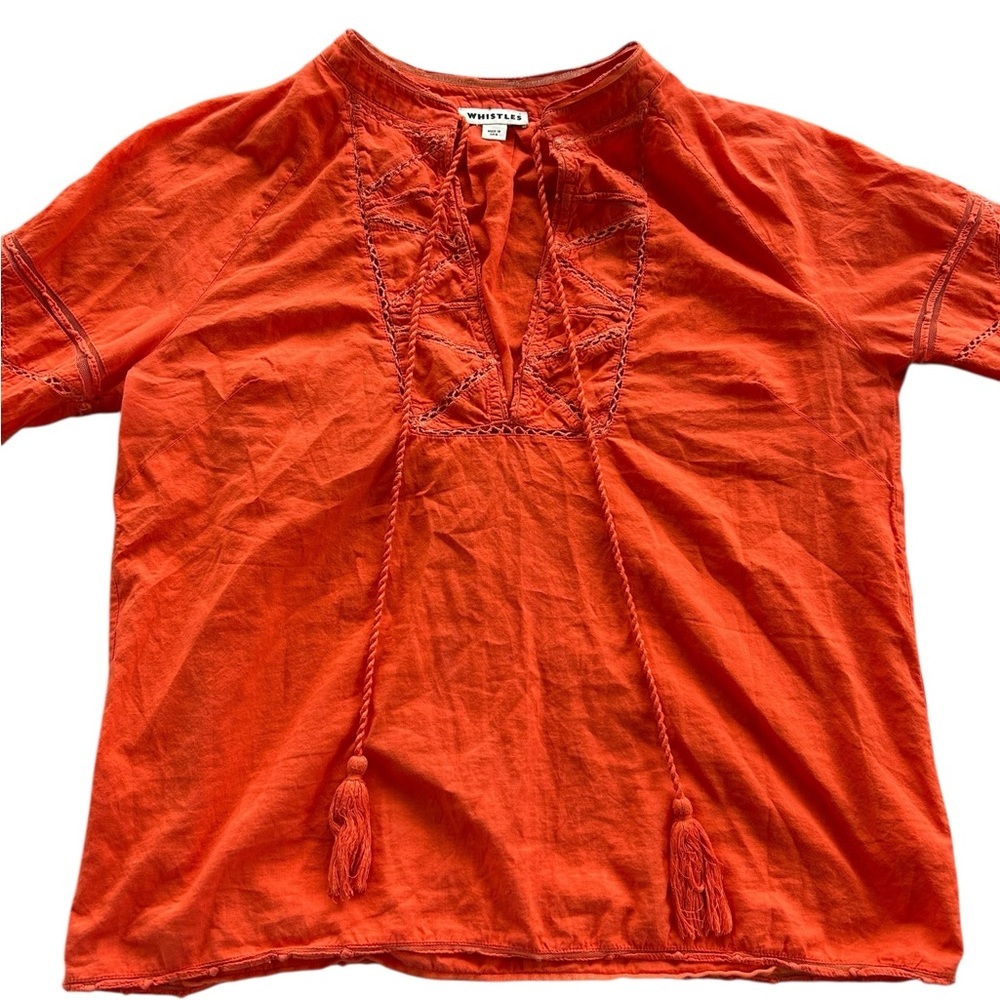 Whistles Orange Embroidered Blouse Top Peasant Bohemian Flowy